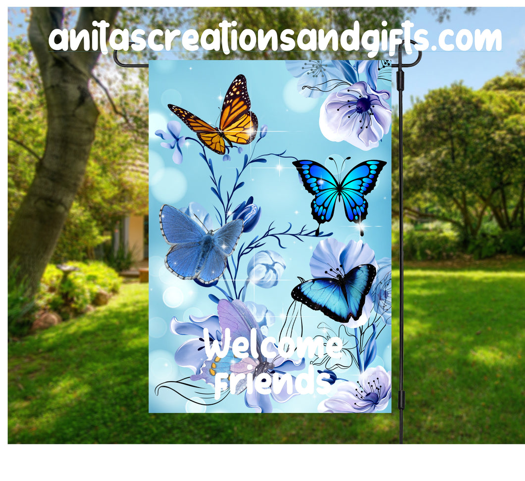 Blue Butterflies Welcome Garden Flag