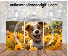 Load image into Gallery viewer, Fun loving dog in a daisy field kid sippy/tumbler
