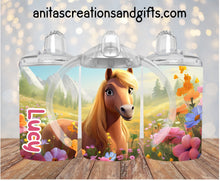 Load image into Gallery viewer, Horse in the flower field kid sippy/tumbler
