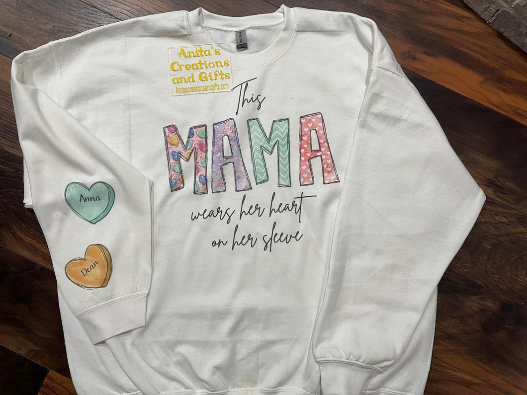 Mama, Mom, Grandma or any title with kids names on the sleeves - Sweatshirt
