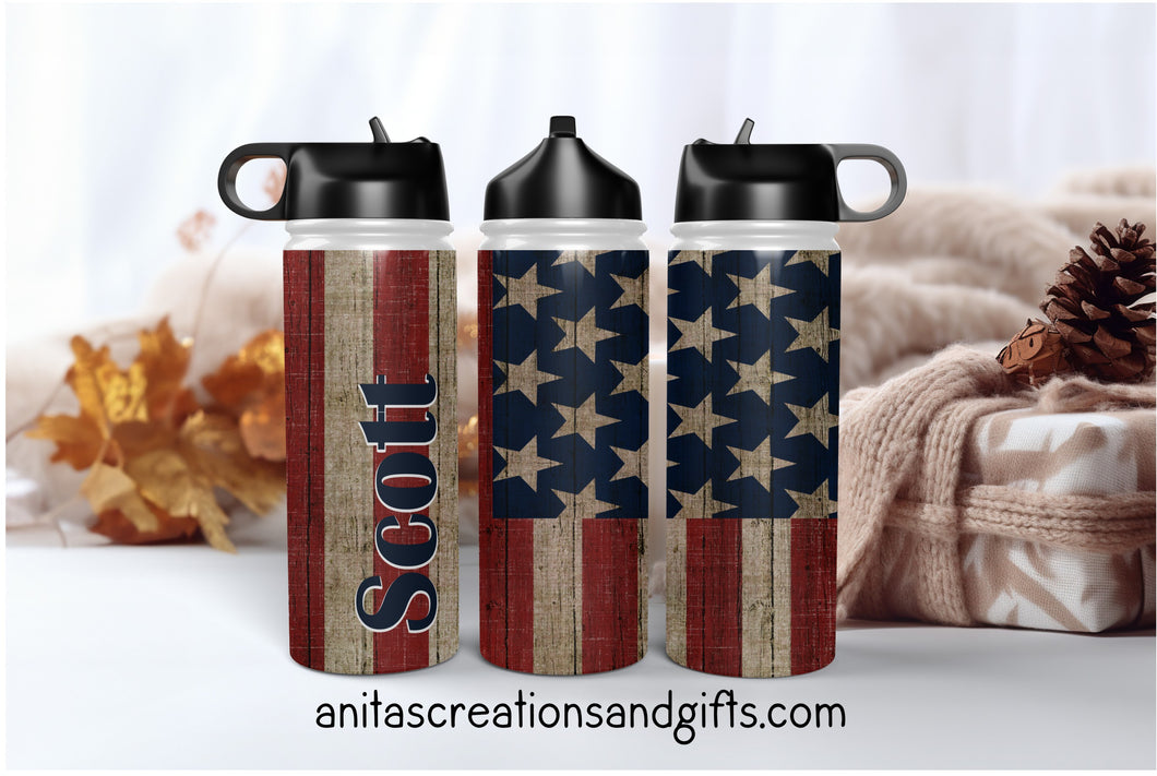 U.S. Vertical Flag with or without name Tumbler or Water Bottle
