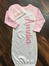 Load image into Gallery viewer, Baby Raglan Gown with fold over mittens