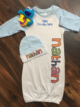 Load image into Gallery viewer, Baby Raglan Gown with fold over mittens