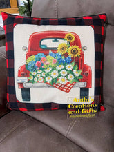 Load image into Gallery viewer, Pillow Cover - Sunshine, Sunflowers & Red Trucks