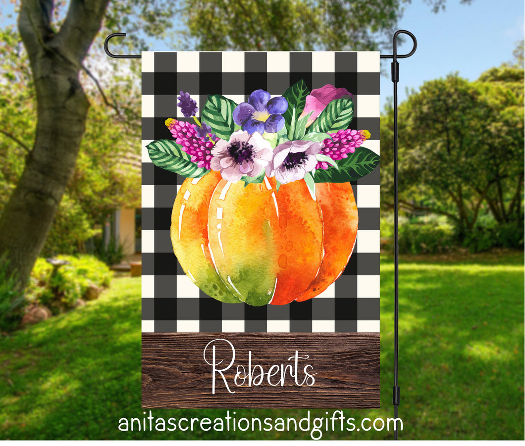 Black Tartan Pumpkin personalized with name Garden Flag