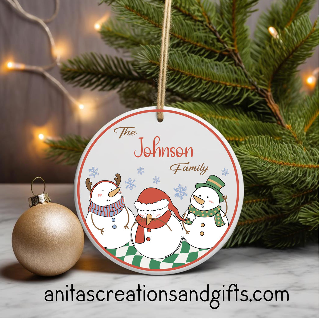 Snowman Family Name Ornament