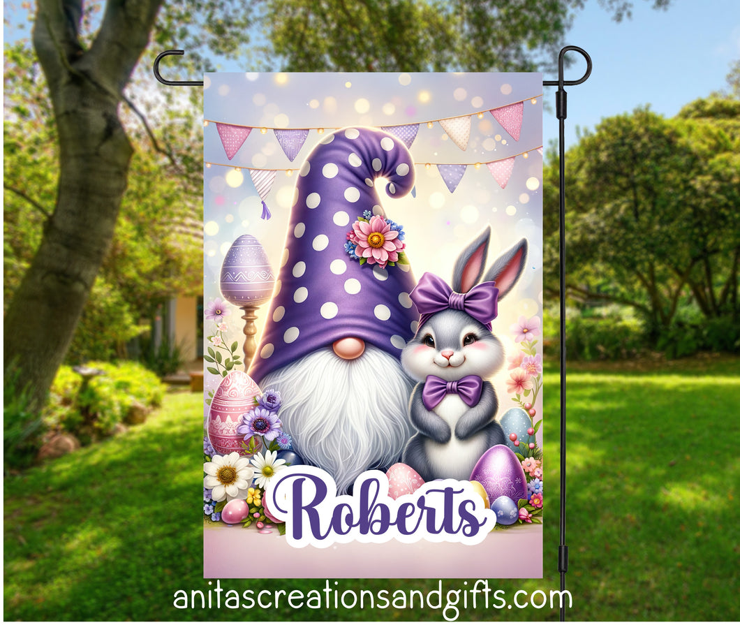 Easter Bunny and Gnome garden flag
