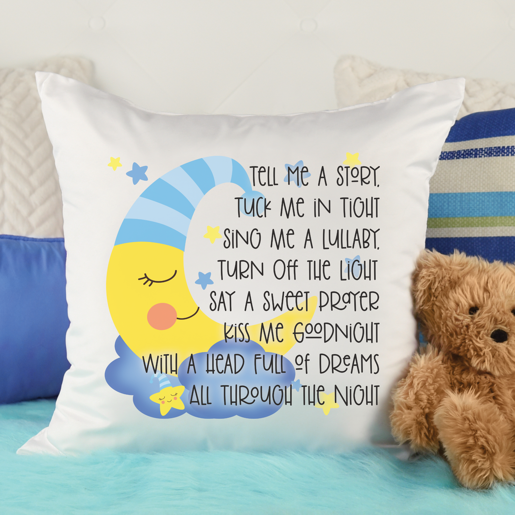 Bedtime Poem in Blue Pillow Cover