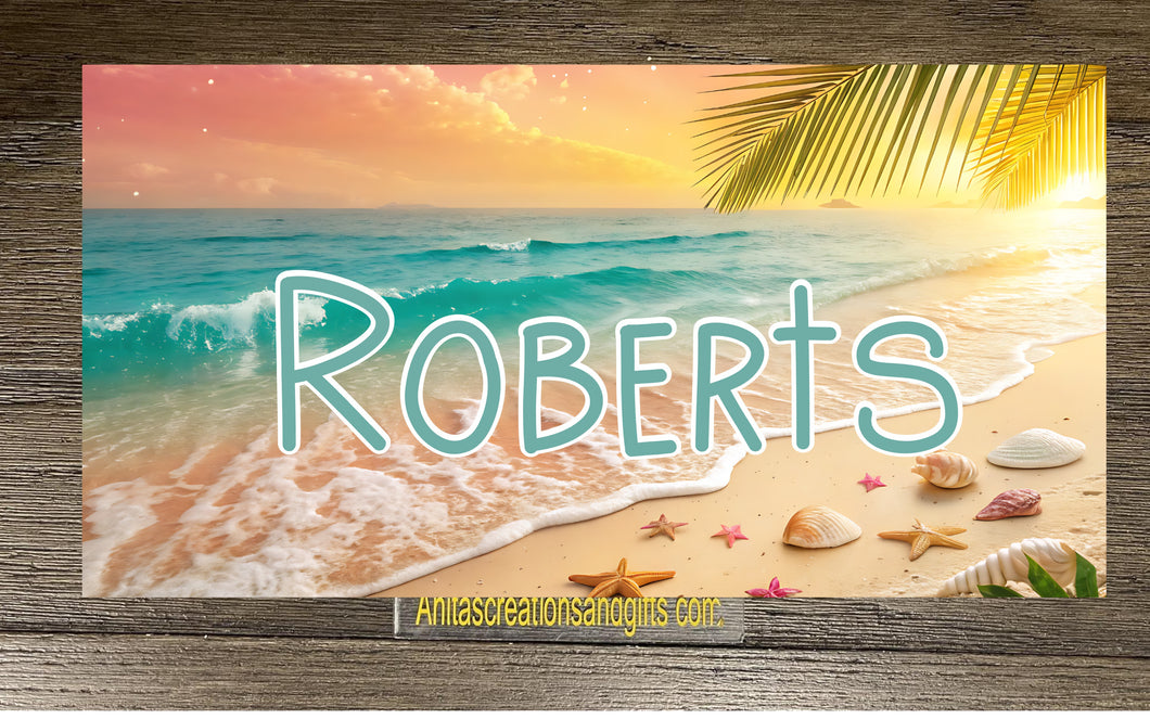Beach theme personalized license plate