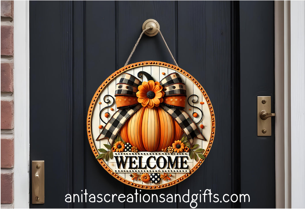 Pumpkin Welcome Door Round