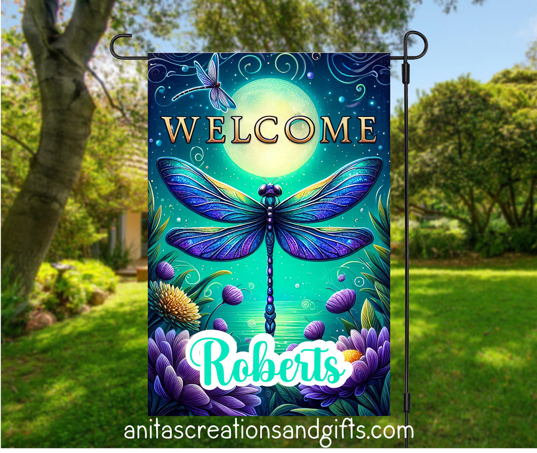 Dragonfly Welcome garden flag