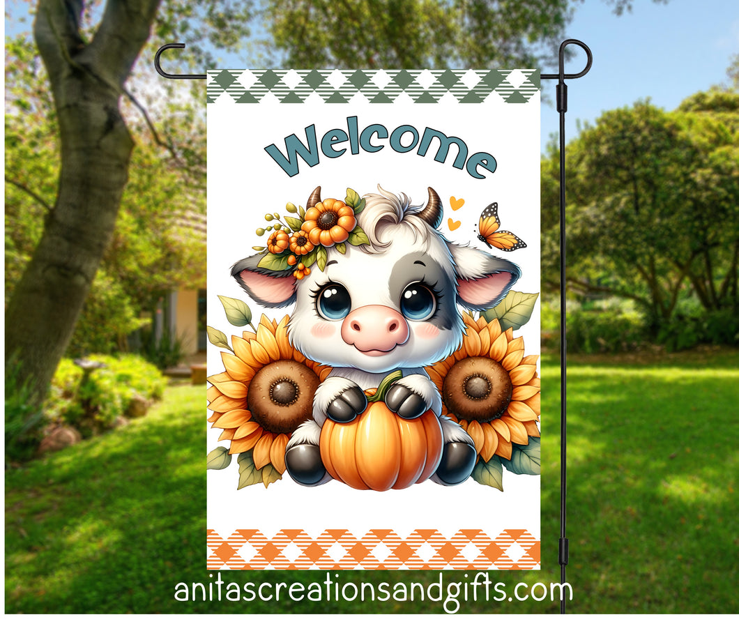 Cute little cow fall welcome garden flag