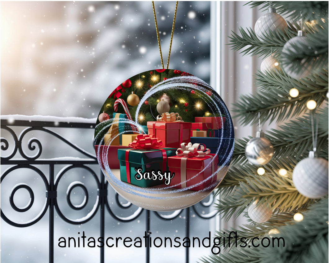 Packages under the tree ornament