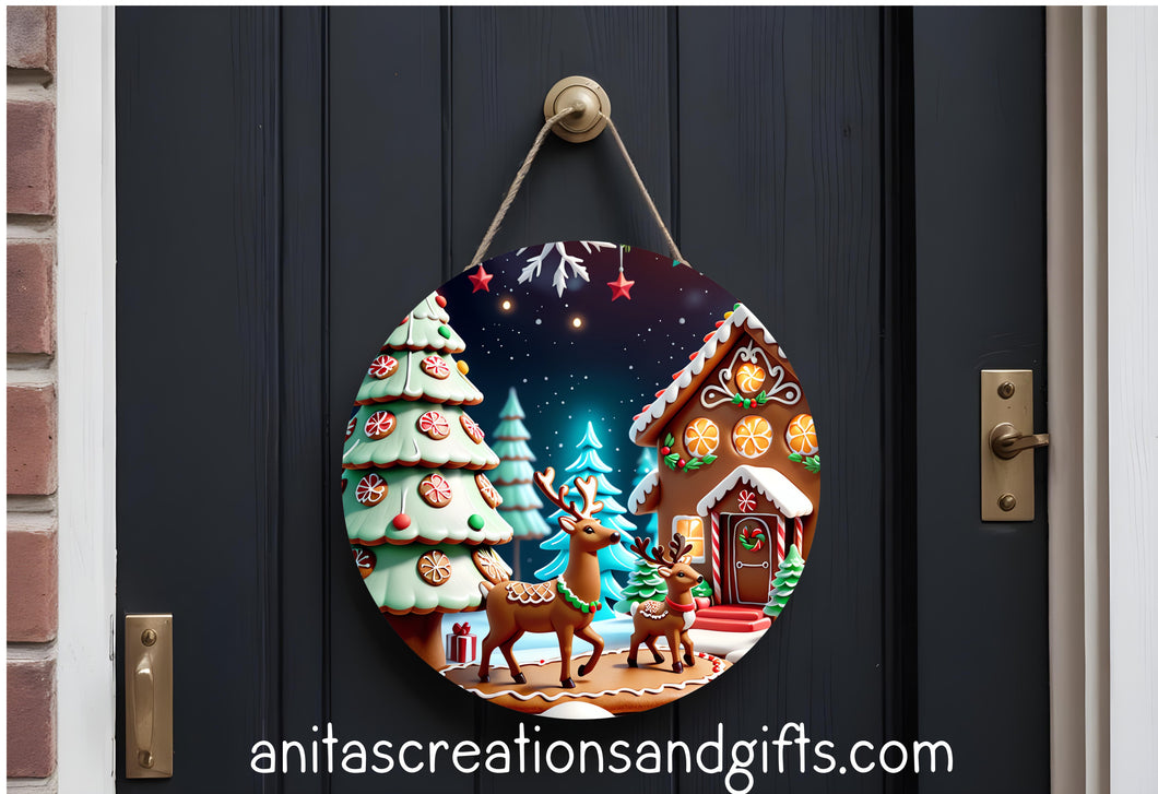 Reindeer pair in village door round
