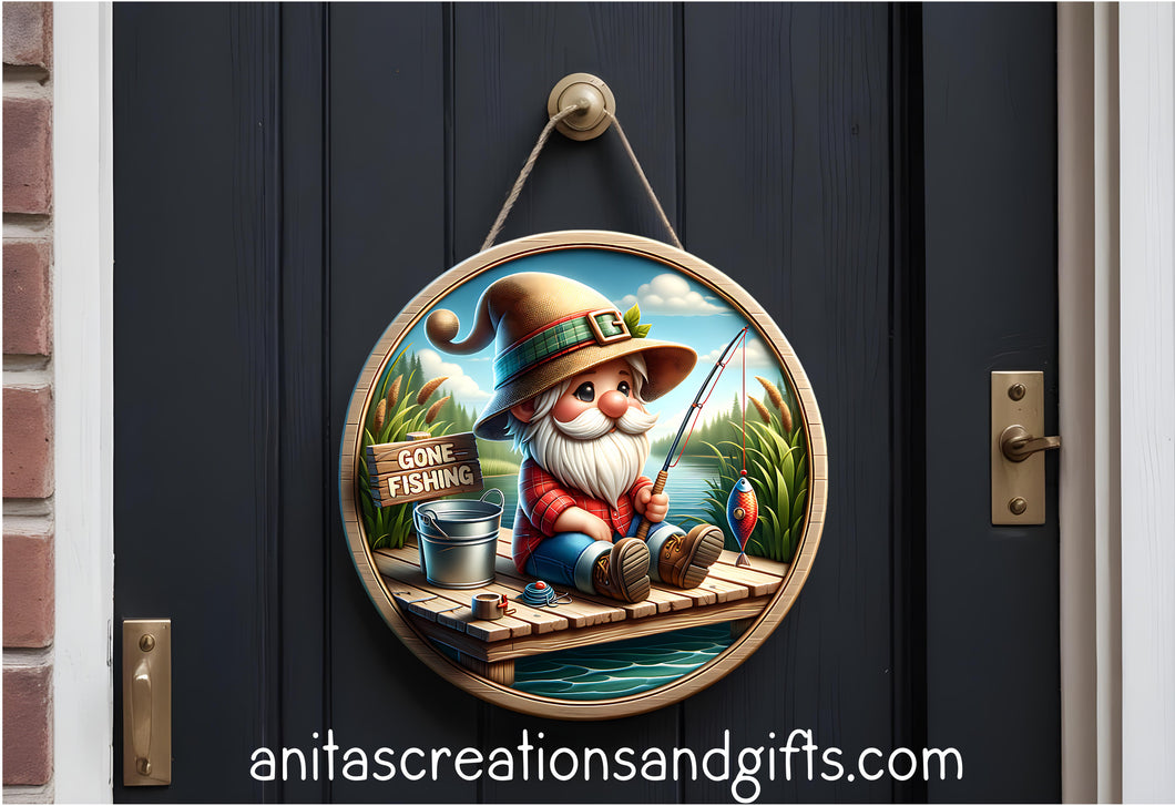 Gone Fishing Door Round