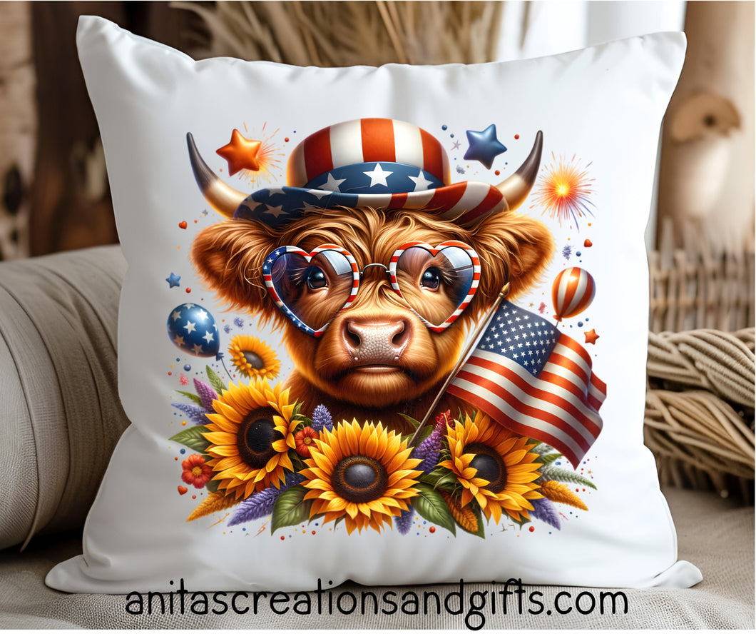 USA Highland Cow Pillow Cover