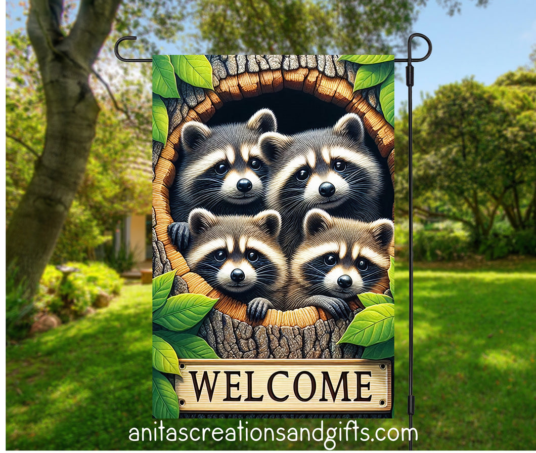 Raccoon Welcome Garden Flag