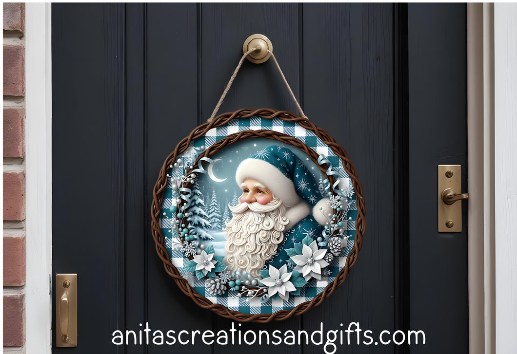 Blue Christmas Door Round