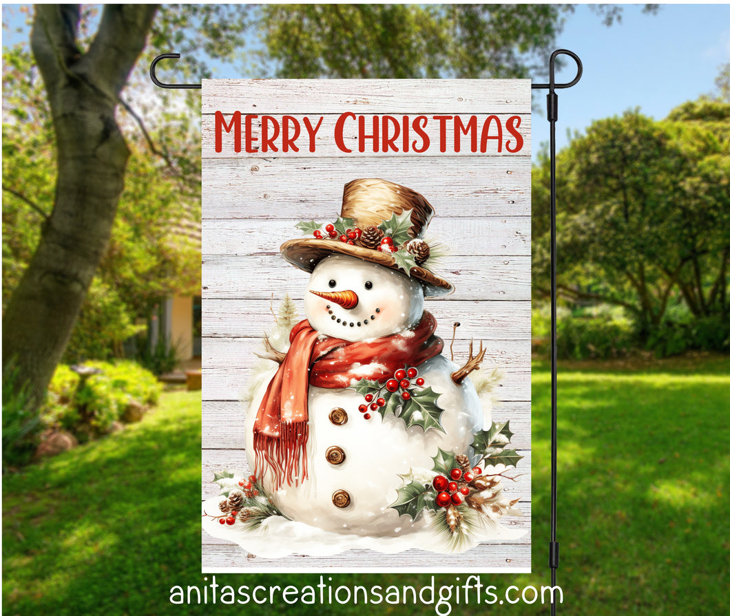 Merry Christmas Snowman Garden Flag