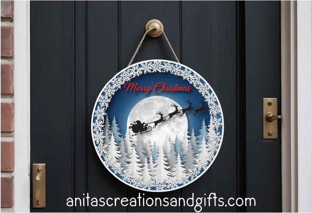 Santa Takes Flight Door Round