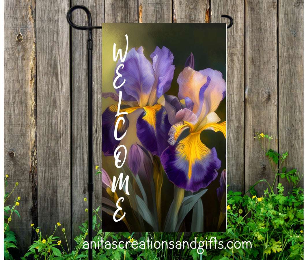 Iris Welcome Garden Flag