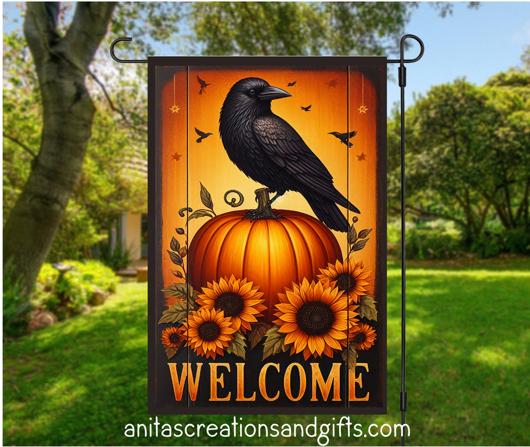 Welcome Crow Garden Flag