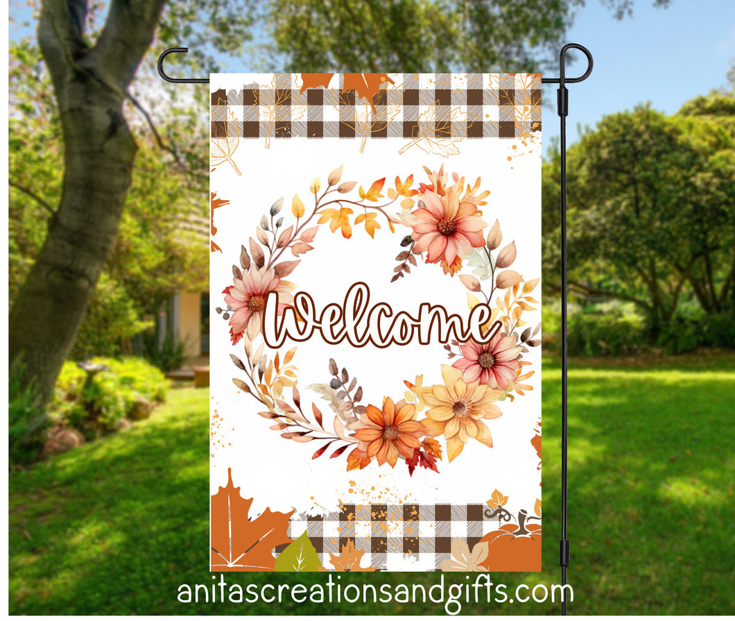 Welcome Fall Wreath Garden Flag