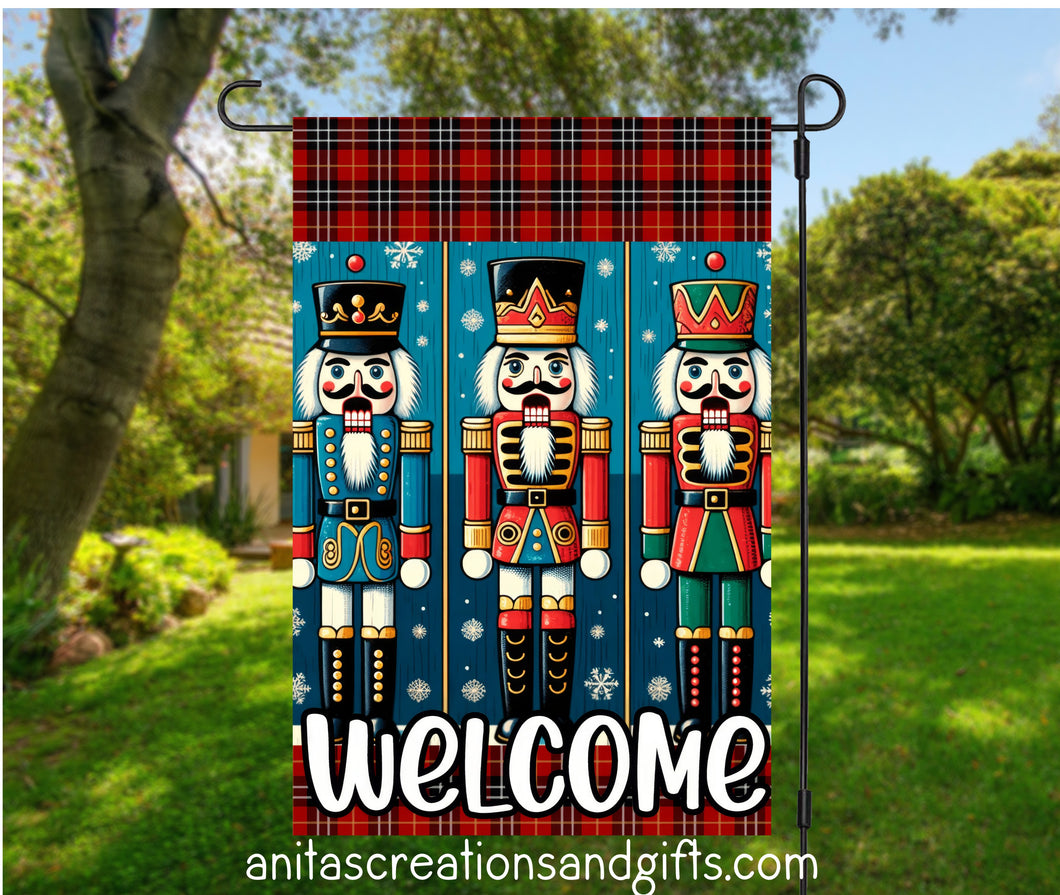 Nutcracker Trio Welcome Garden Flag