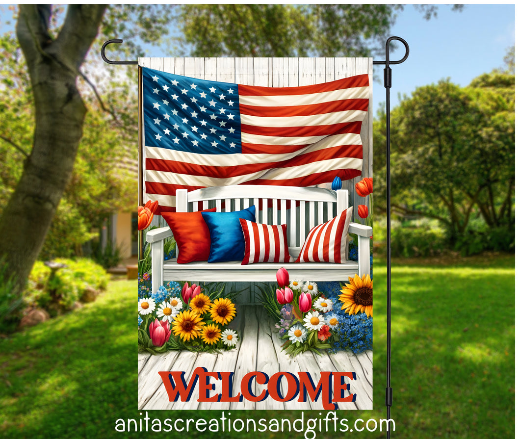 Welcome with a USA flair Garden Flag