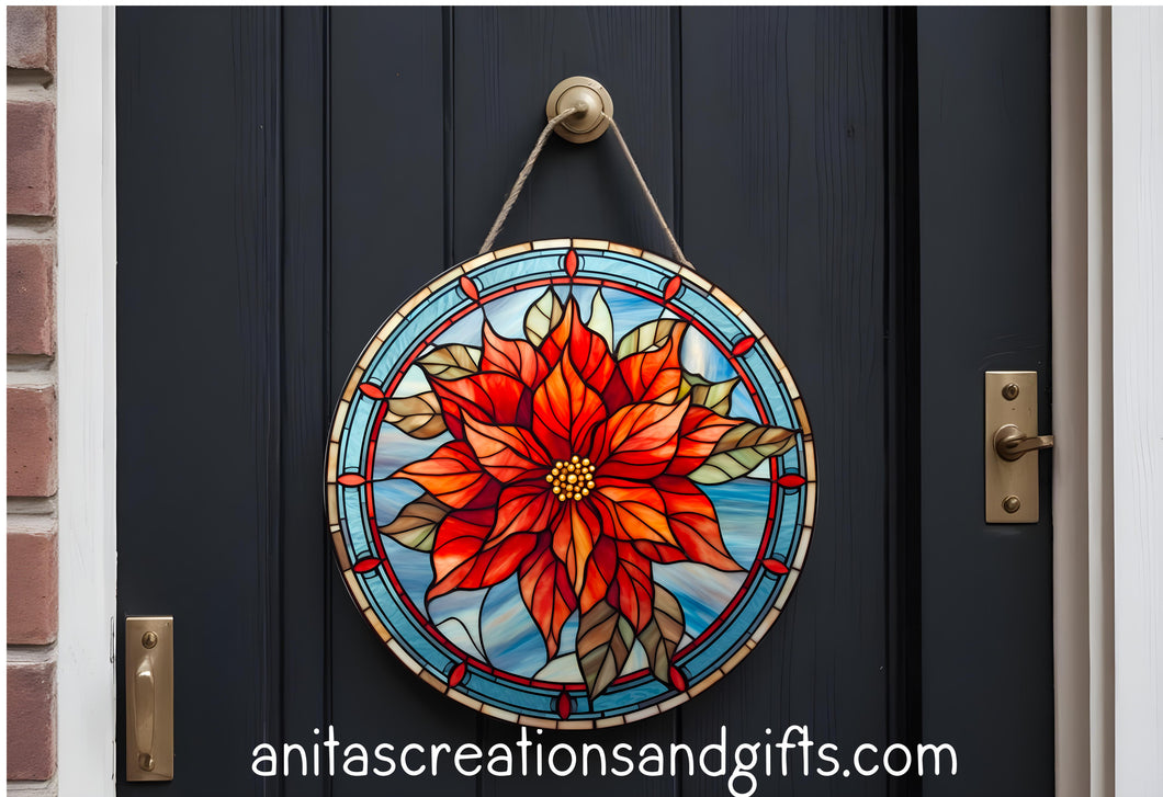 Stain Glass look poinsettia door round