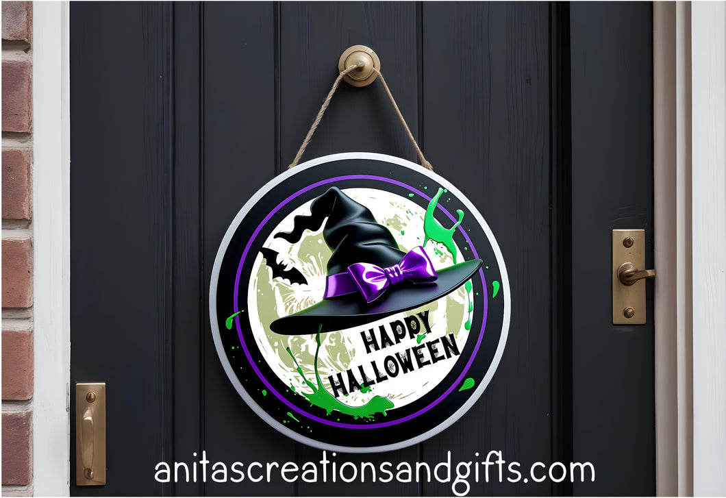 Witch Hat Happy Halloween Door Round
