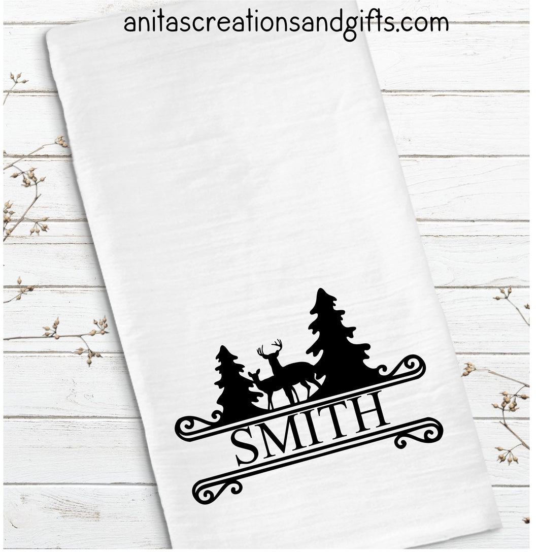 Woodland Scene Family Name waffle towel